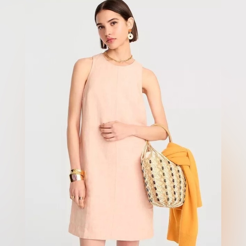 J. Crew Peach Coral Button Back Linen Shift Mini Dress